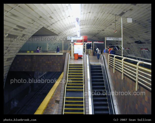 Porter Arch - The arched shape of the bi-level Porter Square MBTA (Red Line) train station - inbound platform upper-right, outbound platform lower-left
