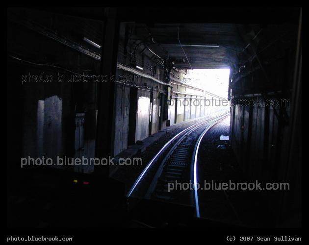 Fenway Portal - A view of the MBTA Green Line subway portal near Fenway station, after entering the subway tunnel inbound to Kenmore and downtown Boston