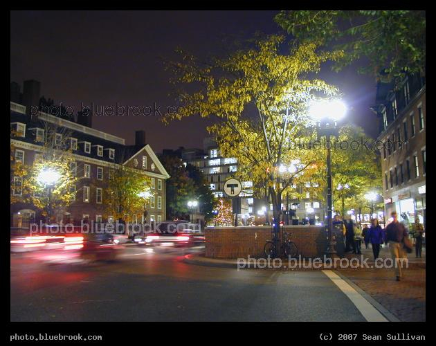 Cambridge at Night - Harvard Square at night, from the intersection of Massachusetts Ave and Church St, Cambridge MA