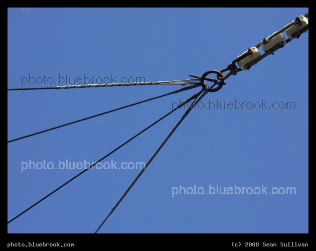 Support Lines - An attachment point for lines supporting MBTA trackless trolley electric wires near Harvard Square, Cambridge MA