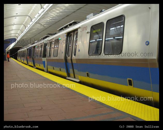 Entering Service - The inaugural trip of a new model of MBTA Blue Line subway train car, making its ceremonial first stop at Aquarium Station, Boston MA