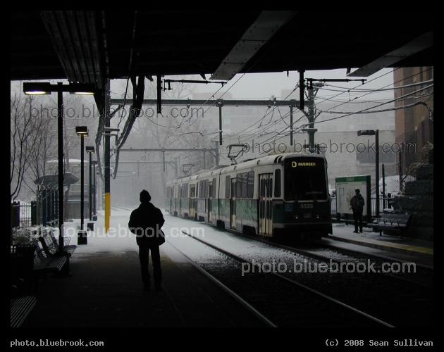 Fenway Snow - An outbound Green Line train departing MBTA Fenway station, Boston MA