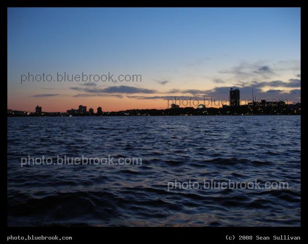 Waves on the Charles - Choppy water on the Charles River shortly after sunset, looking west from the Boston Esplanade, with MIT