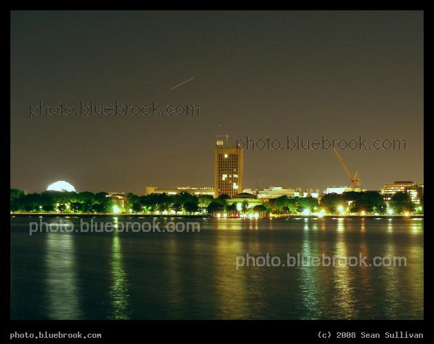 Space Station over MIT - In this 10-second exposure, the International Space Station flies over the Massachusetts Institute of Technology (left to right, appearing as a line due to its motion during the exposure).  The bright star above the Green Building is Capella, and the Great Dome is illuminated on the left.  View across the Charles River from the Boston Esplanade.