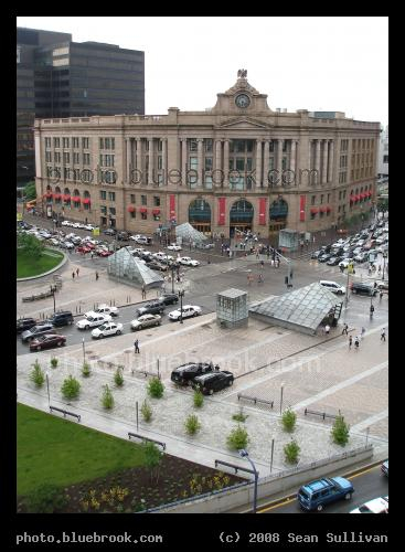 South Station and Greenway - The South Station train station, with a portion of the Greenway park system in the foreground.  Boston MA