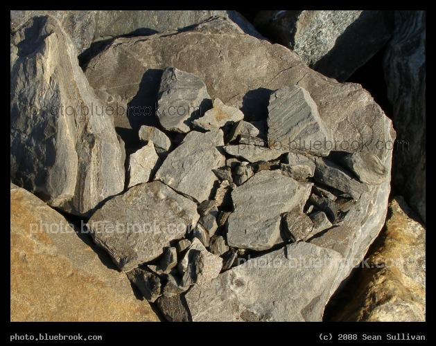 Fragments - Loose rocks collected against a ledge, Portland ME