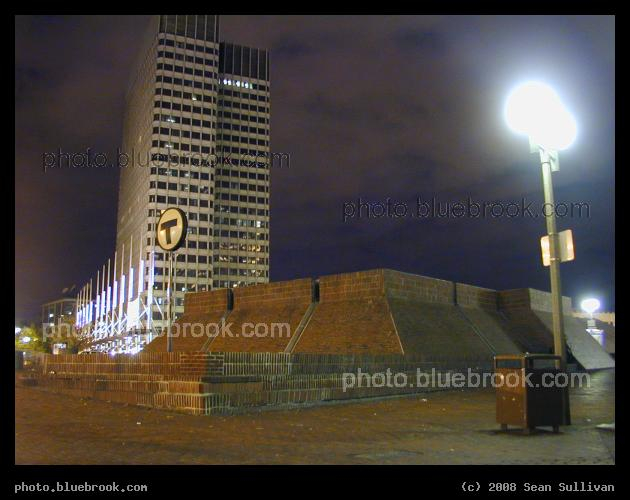 Government Center at Night - The side of the MBTA Government Center subway entrance on City Hall Plaza, Boston MA