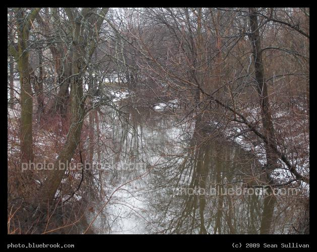 Aberjona River - Trees surround the Aberjona River in winter, Woburn MA