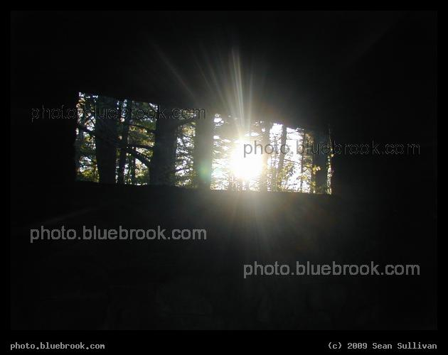 Window on the Sun - The sun shining through an open-air window, at the Blue Hills Reservation