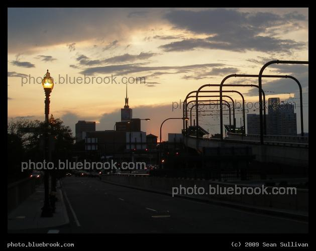 Martha Road - Sunset in the West End district of Boston, with the Museum of Science and the MBTA Science Park subway station in the background
