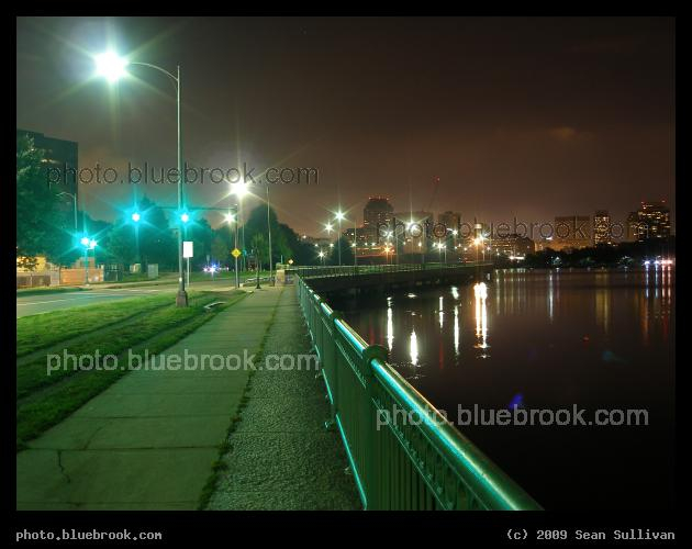 Night on Memorial Drive - After midnight in Cambridge MA alongside the Charles River, with the Boston skyline in the backgrond.
