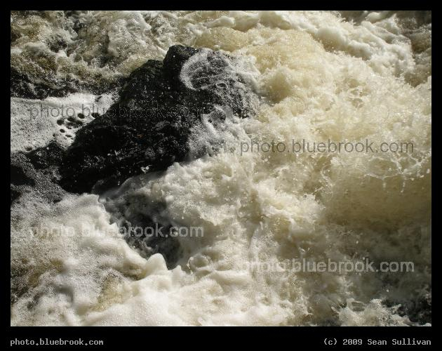 Froth - The Charles River flowing past a rock beneath the Cordingly Dam, Newton/Wellesley MA
