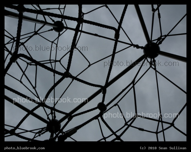 Latticework Above - Playground equipment seen from below, Cambridge MA