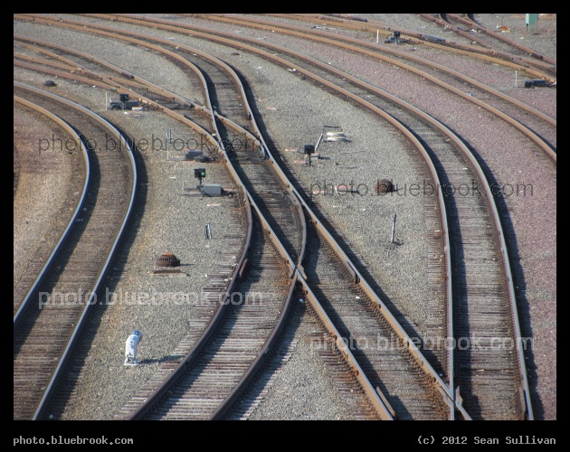 Overlapping Rails - MBTA commuter rail tracks north of North Station, Charlestown MA