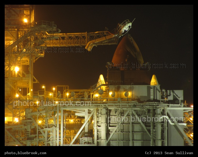 The Top of the Rocket - The top of the external tank and solid rocket boosters for space shuttle Discovery flight STS-133, Kennedy Space Center launch pad 39-A