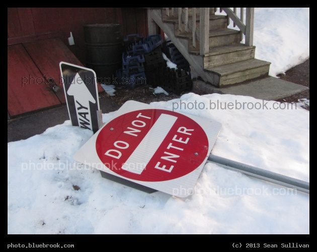 After the Blizzard II - A one-way sign pointing into the sky after the February 2013 blizzard, Somerville MA