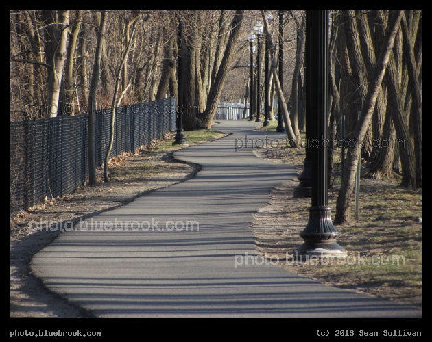 Meandering Sidewalk - Pedestrian path north of Oak Grove MBTA subway station, Melrose MA