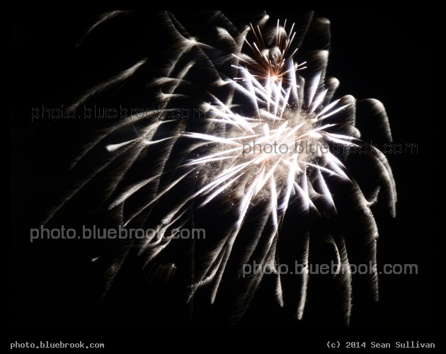 Feathery Streamers - First Night 2014 fireworks over Boston Harbor, viewed from Charlestown MA