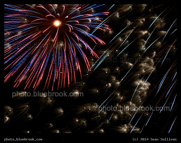 Fire Flower - First Night 2014 fireworks over Boston Harbor, viewed from Charlestown MA