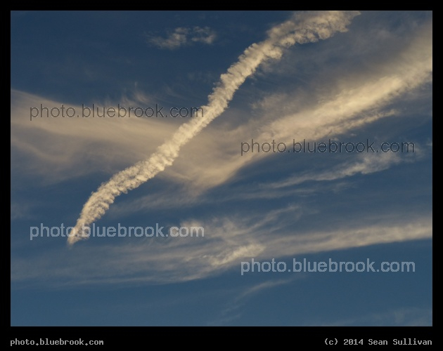 Clouds and Contrail - Near sunset, Arlington MA