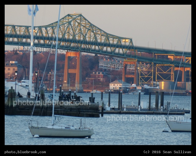 Tobin Bridge at Sunset - View across Boston Harbor, Boston MA
