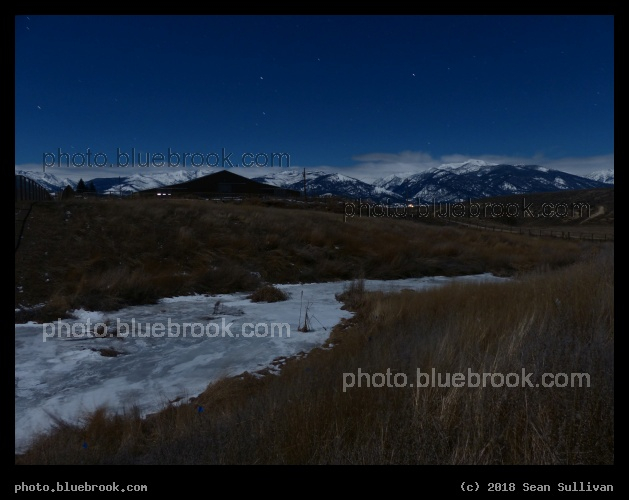 Frozen Stream in February Moonlight - Corvallis MT
