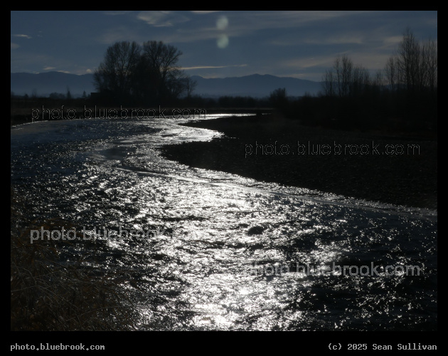 Glinting River - Sun glinting off the Bitterroot River, Skalkaho Bend Park, Hamilton MT