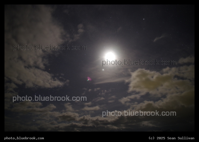 Moon and Orion through Clouds - Corvallis MT (color patch is lens flare from the bright moon)