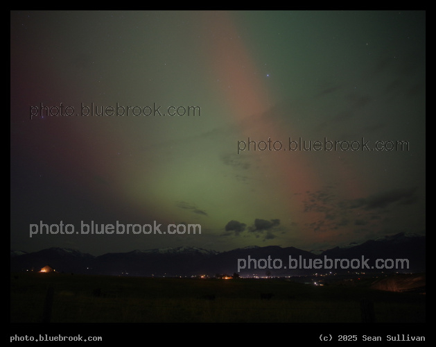 Red and Green Aurora - Bitterroot Mountains, with the aurora against the bright stars Altair and Vega, Corvallis MT