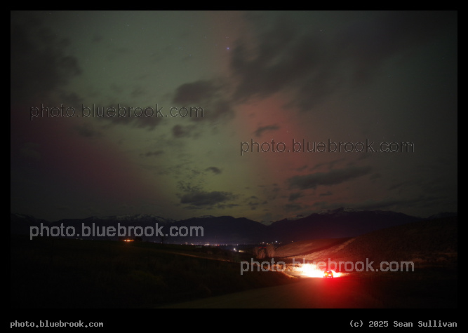 Car Lights below the Aurora - Corvallis MT